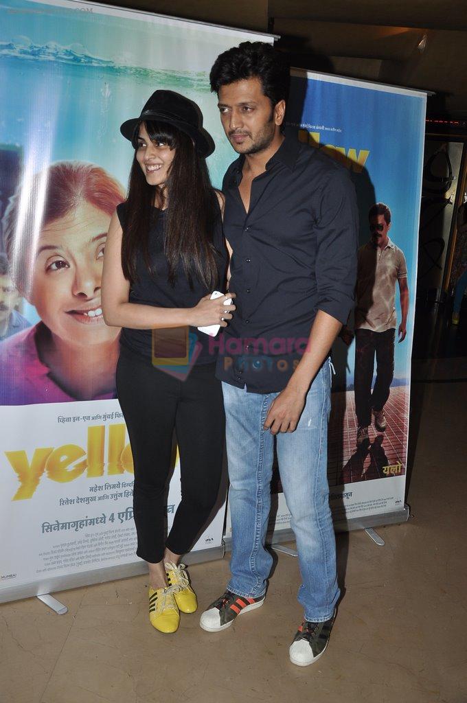 Genelia Deshmukh, Riteish Deshmukh at Yellow film screening in Mumbai on 2nd April 2014