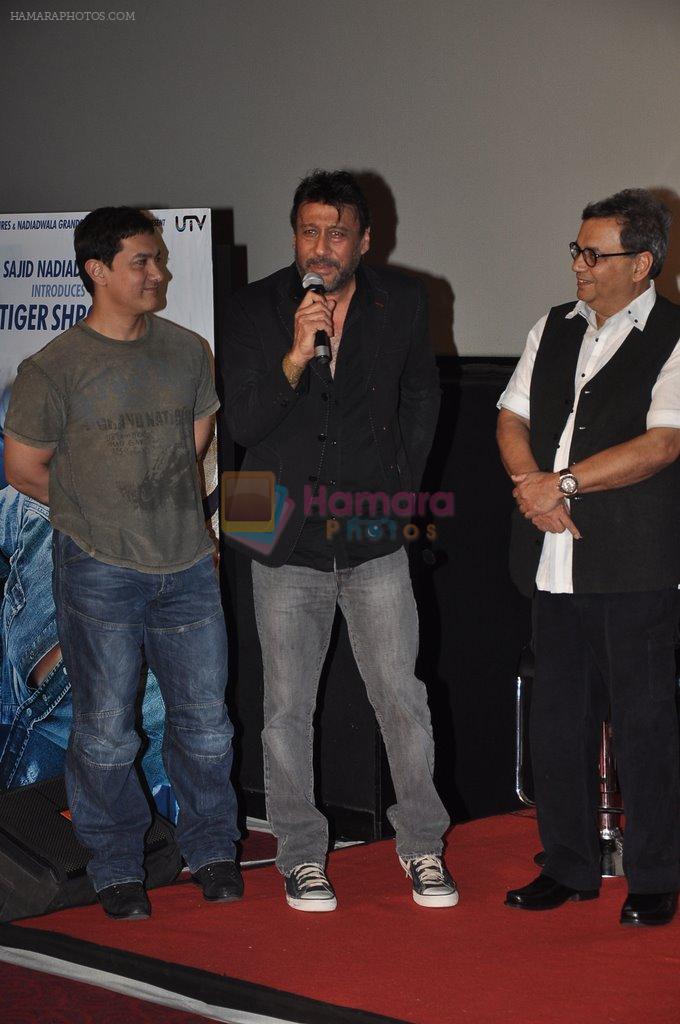 Aamir Khan, Subhash Ghai, Jackie Shroff at Heropanti launch in Mumbai on 4th April 2014