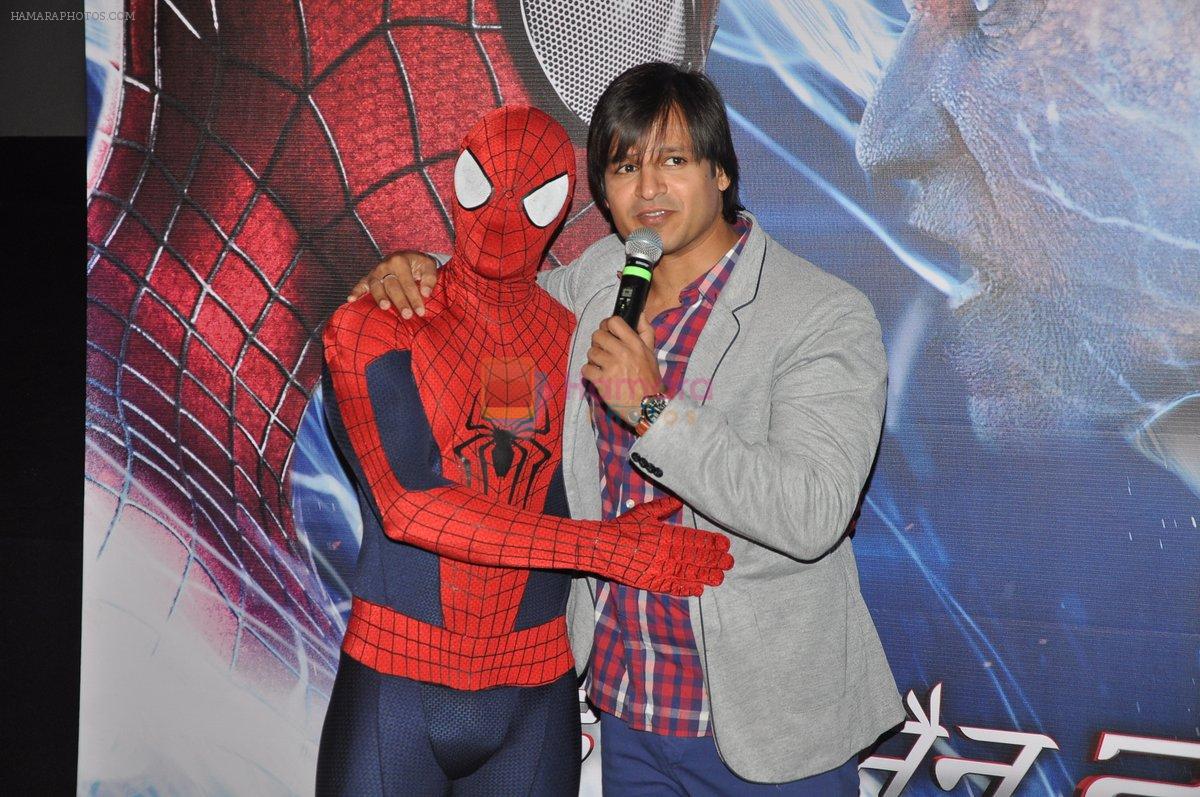 Vivek Oberoi meets Spiderman at PVR, Mumbai on 18th April 2014