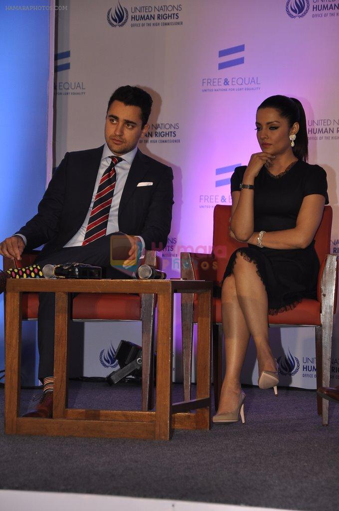 Imran Khan and Celina Jaitley, the goodwill ambassador of the United Nations (UN) Free and Equal Campaign launches her song on LGBT in Mumbai on 30th April 2014