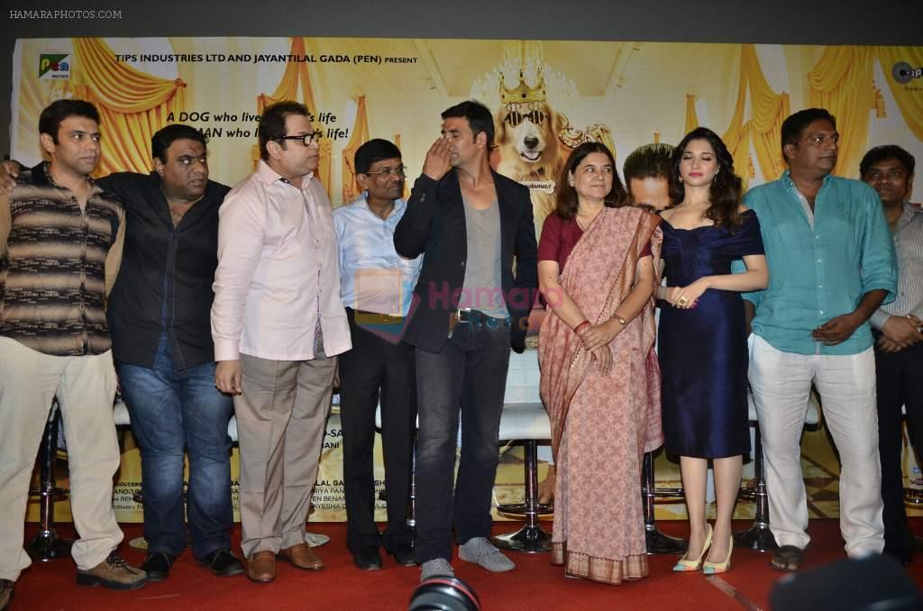Maneka Gandhi, Akshay Kumar, Tamannaah Bhatia, Prakash Raj, Sonu Sood, Krushna Abhishek, Johnny Lever, Ramesh Taurani at Akshay Kumar's film It's Entertainment trailor Launch in Mumbai on 19th May 2014