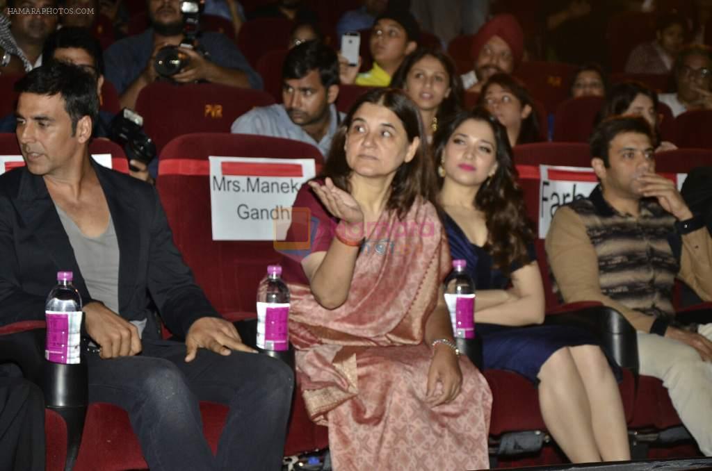 Maneka Gandhi, Akshay Kumar, Tamannaah Bhatia at Akshay Kumar's film It's Entertainment trailor Launch in Mumbai on 19th May 2014