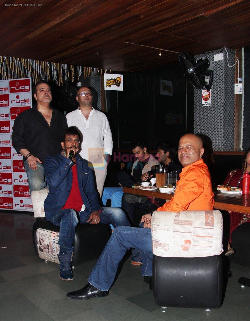 Ravi Behl, host and composer Raju Singh, Jaaved Jafferi and Naved Jafferi at the Boogie Woogie karaoke at Rude Lounge, Bandra