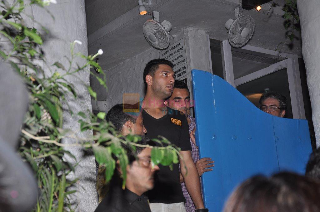Yuvraj Singh, Zaheer Khan snapped outside Olive on 30th May 2014