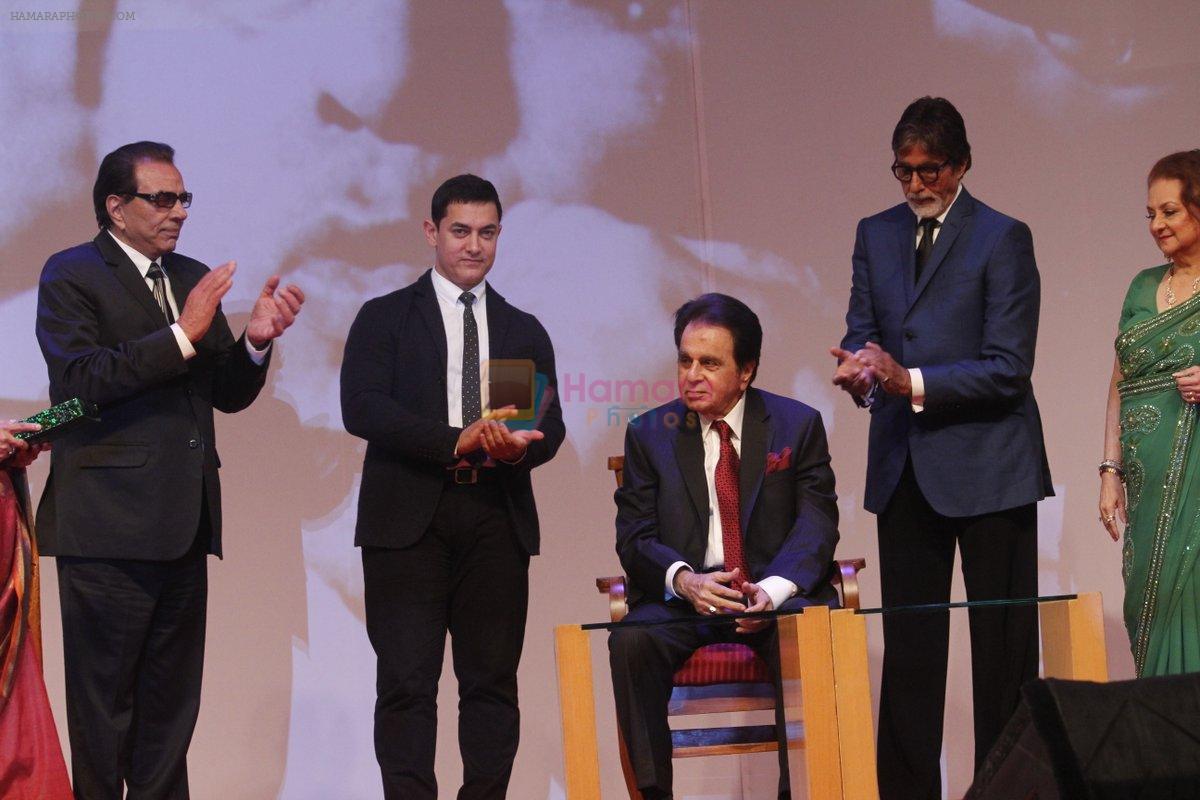 Dharmendra, Aamir Khan, Dilip Kumar, Amitabh Bachchan at the Launch of Dilip Kumar's biography The Substance and The Shadow in Grand Hyatt, Mumbai on 9th June 2014