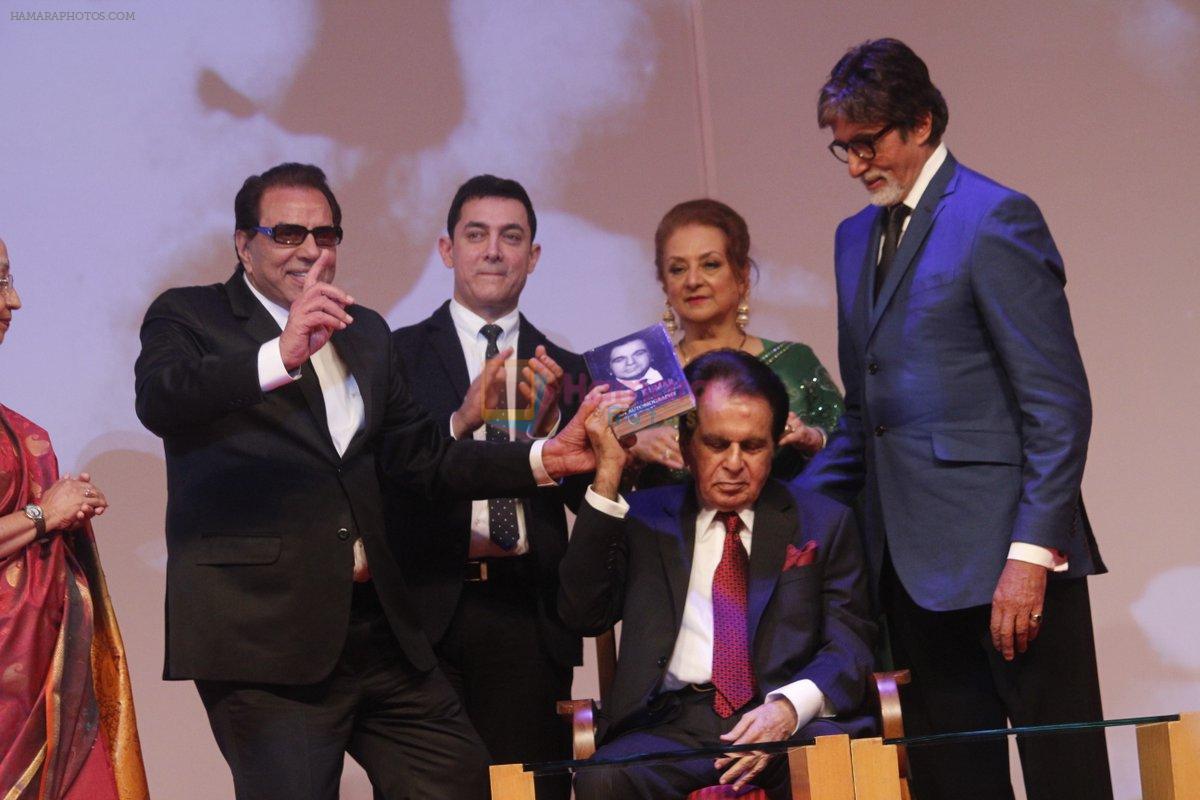 Dharmendra, Aamir Khan, Saira Banu, Dilip Kumar, Amitabh Bachchan at the Launch of Dilip Kumar's biography The Substance and The Shadow in Grand Hyatt, Mumbai on 9th June 2014