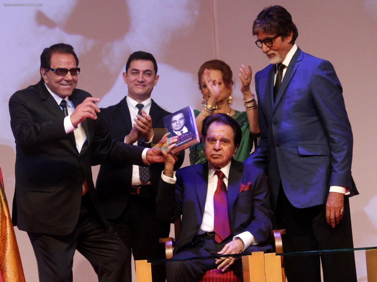 Dharmendra, Aamir Khan, Saira Banu, Dilip Kumar, Amitabh Bachchan at the Launch of Dilip Kumar's biography The Substance and The Shadow in Grand Hyatt, Mumbai on 9th June 2014