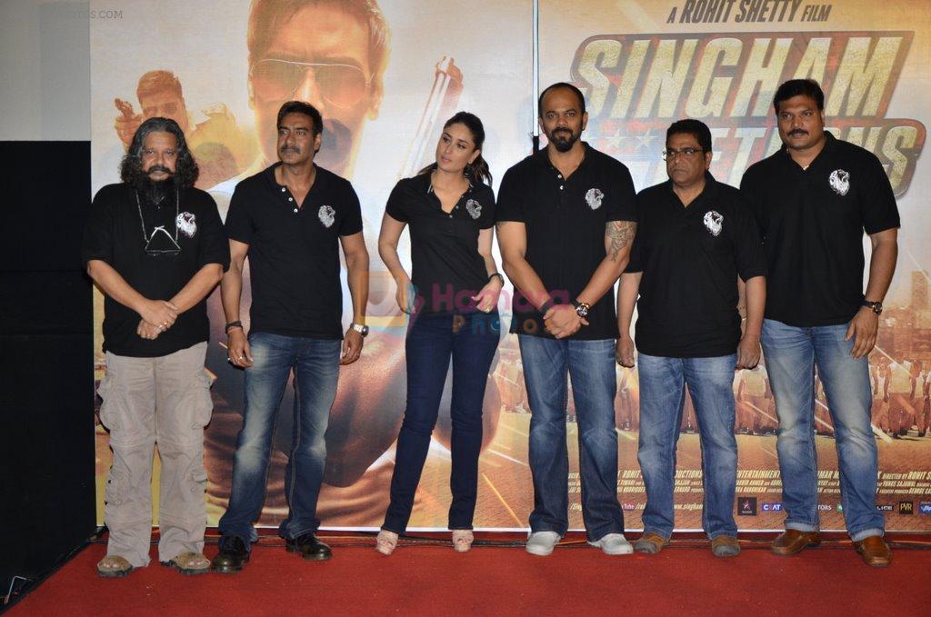 Amol Gupte, Ajay Devgn, Kareena Kapoor Khan, Rohit Shetty, Zakir Hussain, Daya Shetty at the Trailer launch of Singham Returns on 11th July 2014