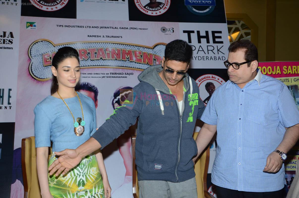 Akshay Kumar, Tamannaah Bhatia, Ramesh Taurani at the promotion of movie It's entertainment in south on 4th Aug 2014