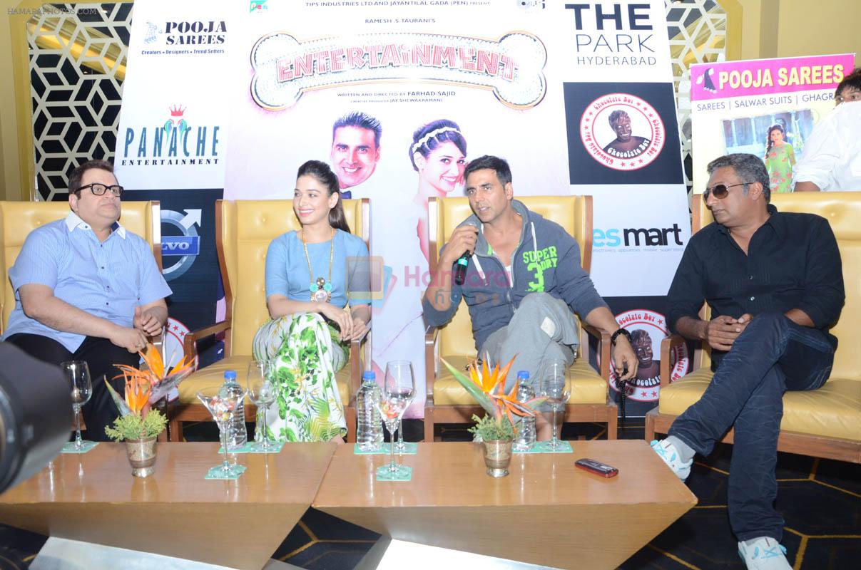 Akshay Kumar, Tamannaah Bhatia, Prakash Raj, Ramesh Taurani at the promotion of movie It's entertainment in south on 4th Aug 2014