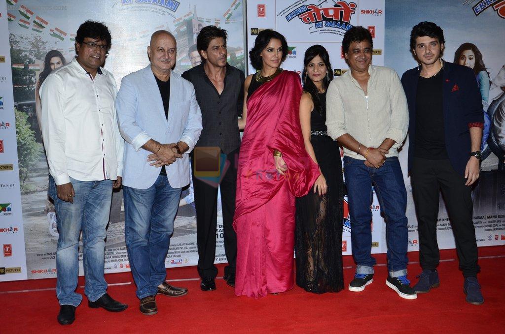 Rajesh Sharma, Anupam Kher, Shah Rukh Khan, Neha Dhupia, Aditi Sharma,Manu Rishi, Divyendu at the launch of trailer Ekkees Toppon Ki Salaami in PVR on 11th Aug 2014