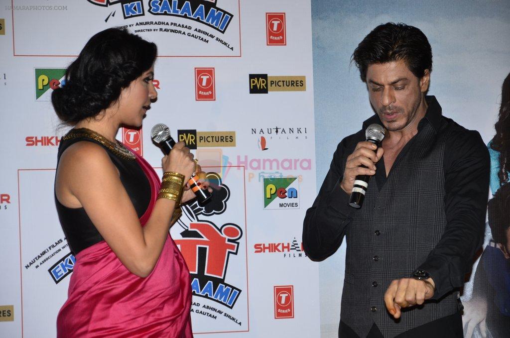 Shah Rukh Khan, Neha Dhupia at the launch of trailer Ekkees Toppon Ki Salaami in PVR on 11th Aug 2014