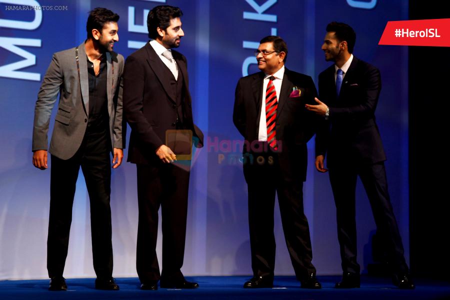 Ranbir Kapoor, Abhishek Bachchan, Varun Dhawan snapped at Indian Super League press meet in Mumbai on 28th Aug 2014