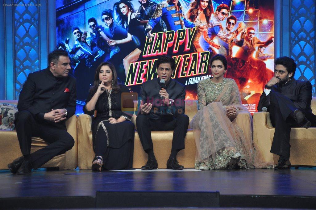 Abhishek Bachchan, Shahrukh Khan, Deepika Padukone, Boman Irani, Sonu Sood, Farah Khan at the Audio release of Happy New Year on 15th Sept 2014