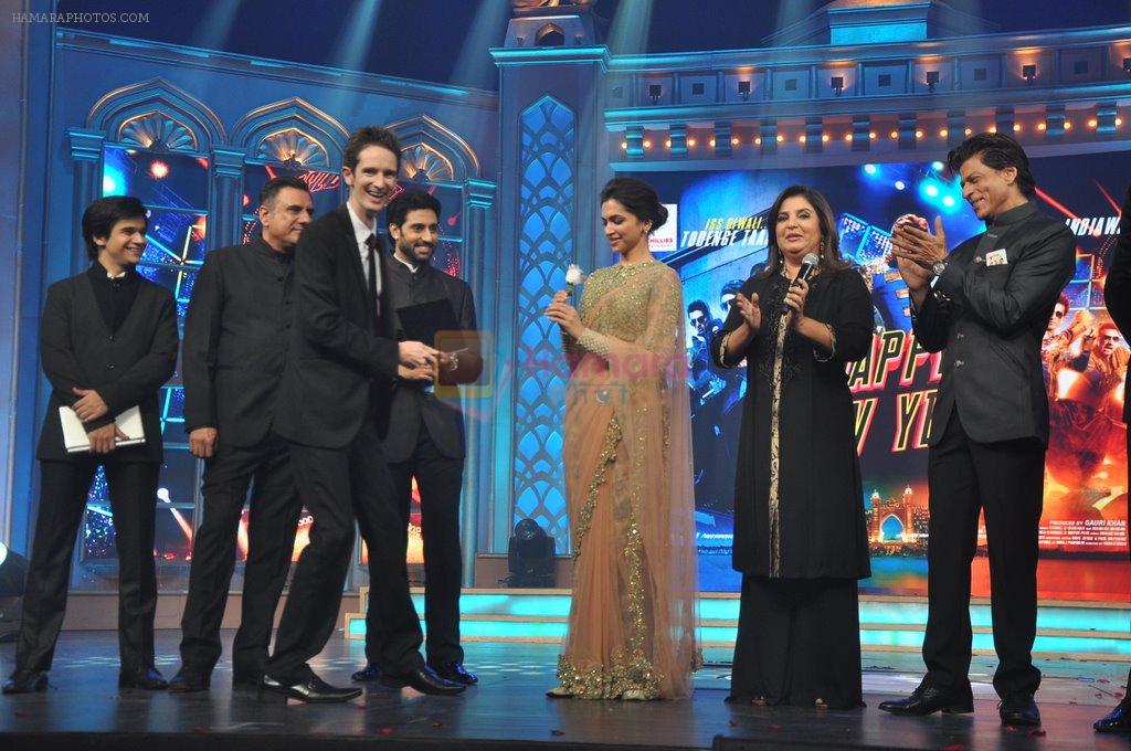 Abhishek Bachchan, Shahrukh Khan, Deepika Padukone, Boman Irani, Vivaan Shah,Sonu Sood, Farah Khan at the Audio release of Happy New Year on 15th Sept 2