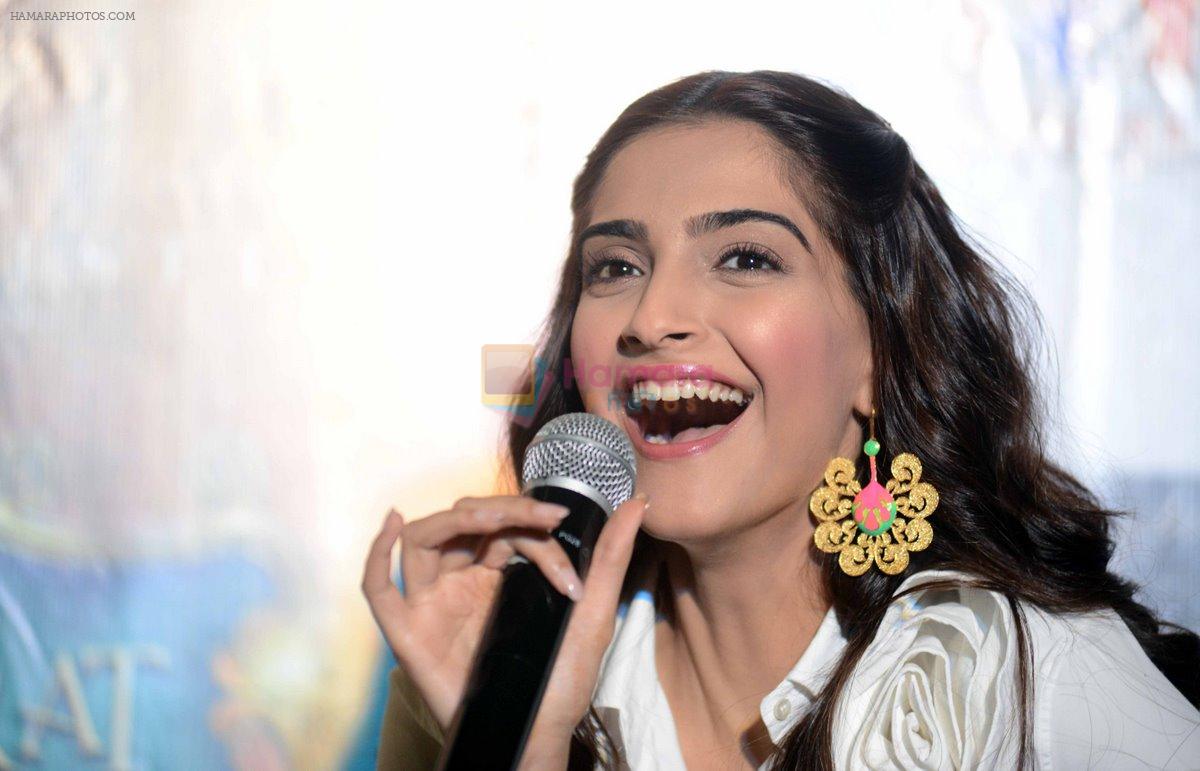 Sonam Kapoor  in Manish Arora dress  at Khoobsurat promotions at Vasant Kunj, Delhi on 15th Sept 2014