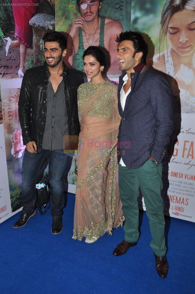 Arjun Kapoor, Deepika Padukone, Ranveer Singh at Finding Fanny success bash in Bandra, Mumbai on 15th Sept 2014