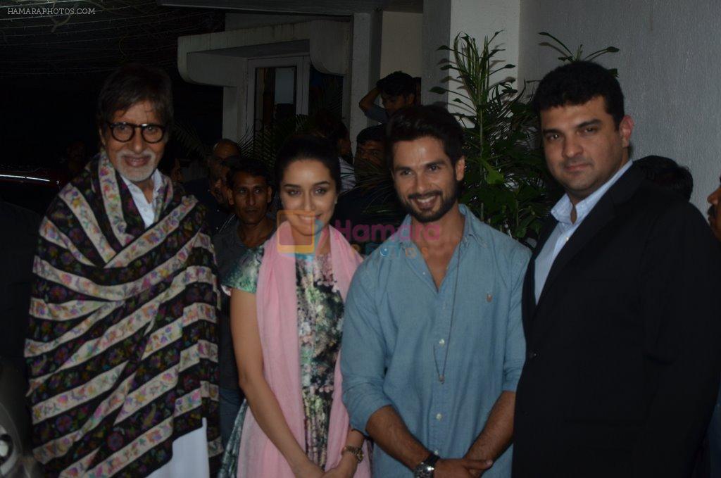 Amitabh Bachchan, Shraddha Kapoor, Shahid Kapur, Siddharth Roy Kapur at Haider screening in Sunny Super Sound on 30th Sept 2014