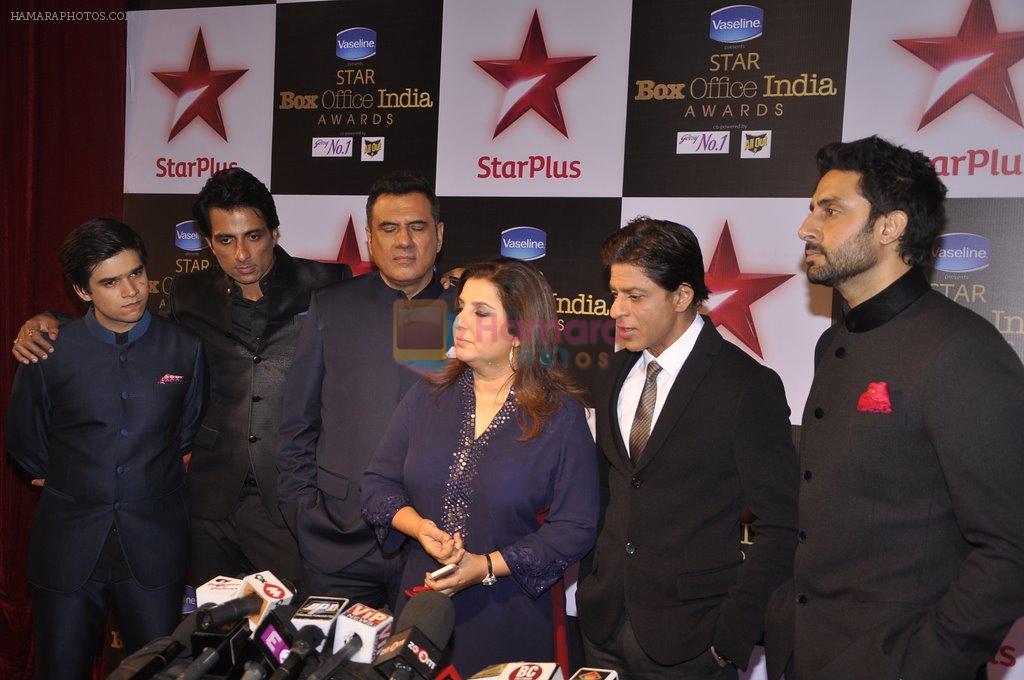 Abhishek Bachchan, Shahrukh Khan, Farah Khan, Boman Irani, Sonu Sood, Vivaan Shah at Star Plus box Office Awards in Mumbai on 9th Oct 2014