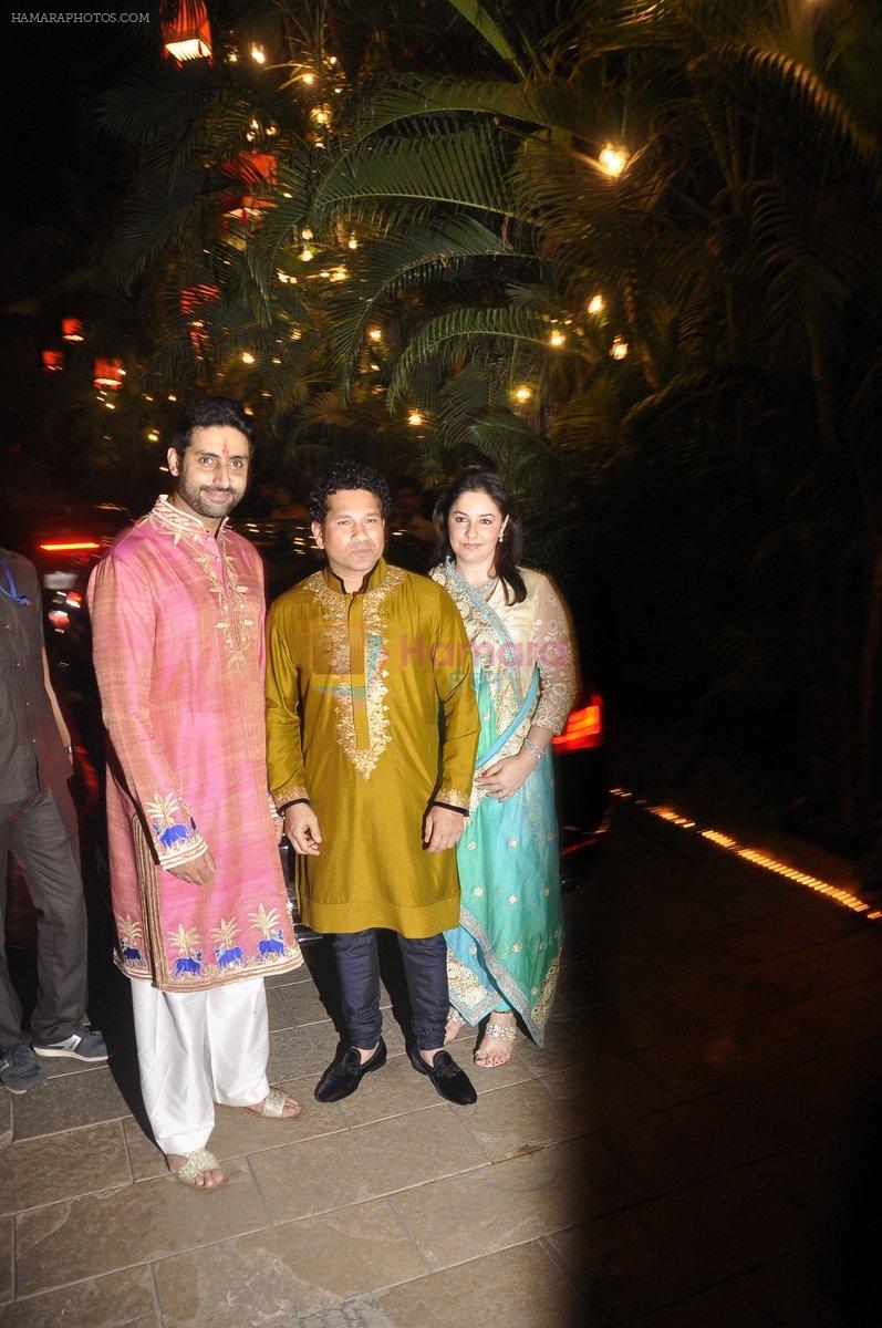 Abhishek Bachchan, Sachin Tendulkar, Anjali Tendulkar at Amitabh Bachchan and family celebrate Diwali in style on 23rd Oct 2014