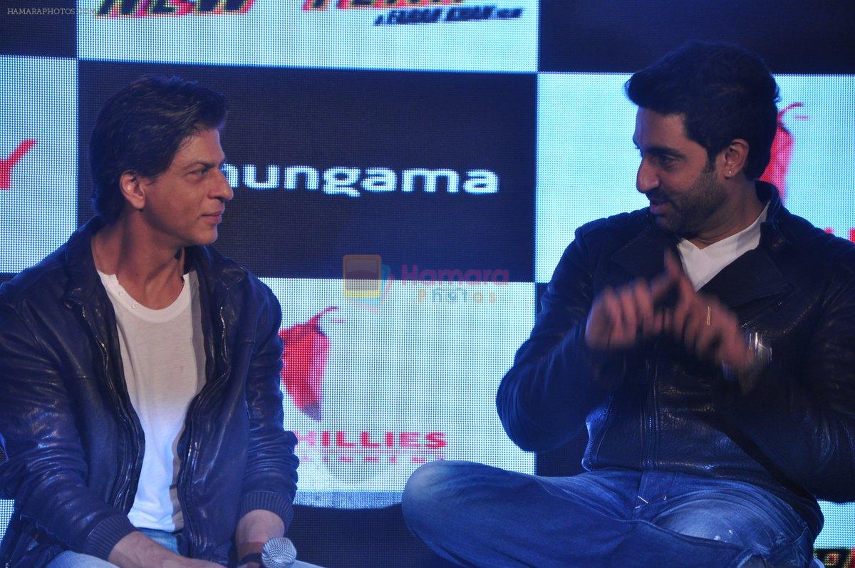 Shahrukh Khan, Abhishek Bachchan at Happy New Year game launch by Hungama in Taj Land's End, Mumbai on 27th Oct 2014
