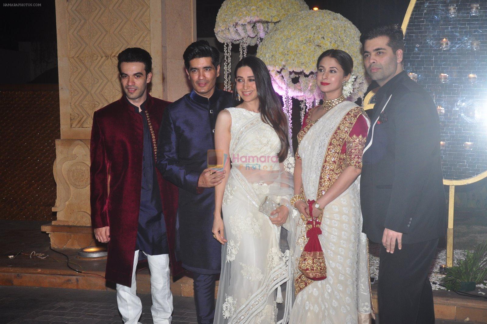 Karisma Kapoor, Urmila Matondkar, Karan Johar, Manish Malhotra, Punit Malhotra at Riddhi Malhotra & Tejas Talwalkar's wedding reception in J W Marriott, Mumbai on 15th Dec 2014