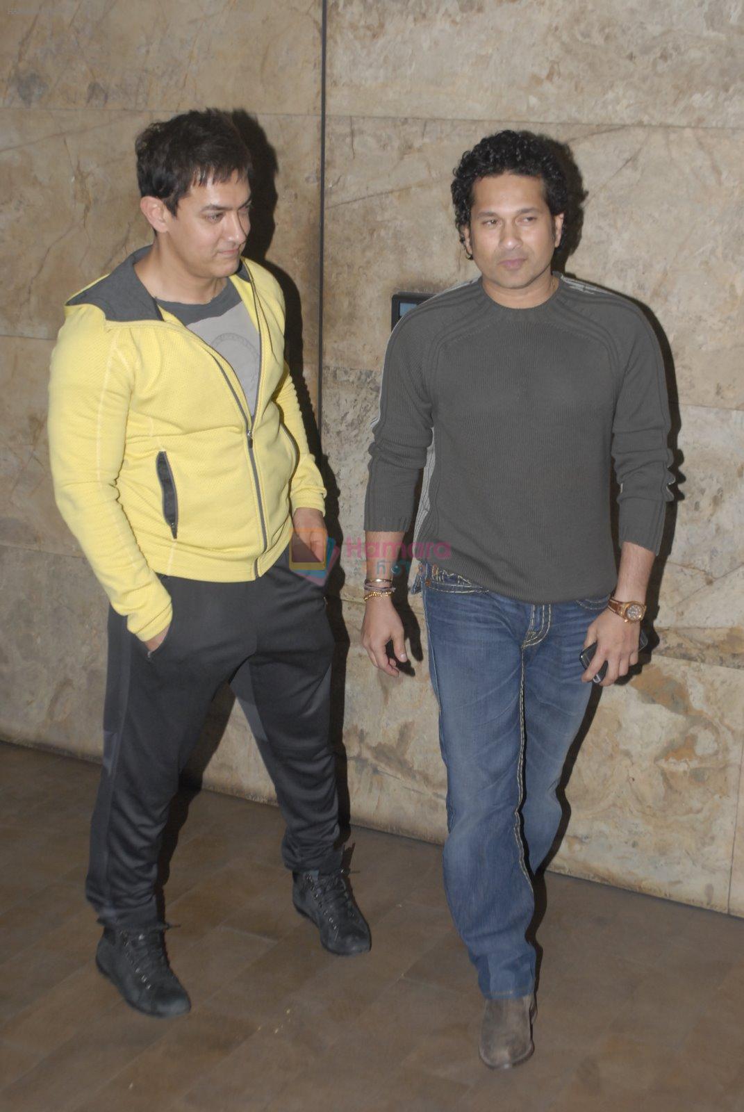 Sachin Tendulkar, Aamir Khan at Special screening of PK for Sachin Tendulkar & Raj Thackeray on 16th Dec 2014
