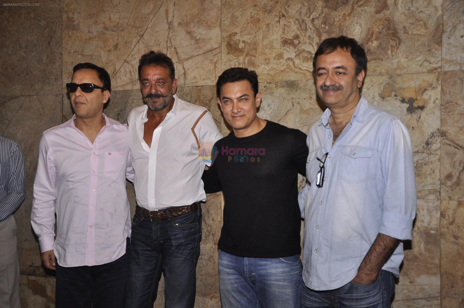 Sanjay Dutt, Aamir Khan, Rajkumar Hirani, Vidhu Vinod Chopra  at PK Screening in Mumbai on 25th Dec 2014