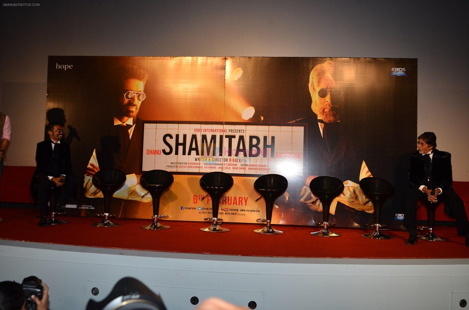 Amitabh, Dhanush at Shamitabh trailor launch in Mumbai on 6th Jan 2015