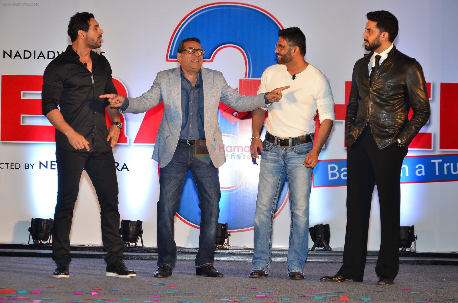 John Abraham, Abhishek Bachchan, Sunil Shetty, Paresh Rawal at Phir Hera Pheri launch in J W Marriott, Mumbai on 12th Jan 2015