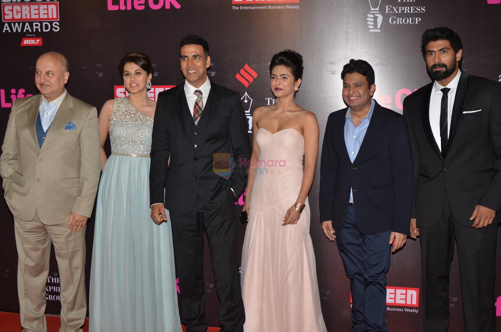 Anupam Kher, Rana Daggubati, Akshay Kumar, Taapsee Pannu, Bhushan Kumar at Life Ok Screen Awards red carpet in Mumbai on 14th Jan 2015