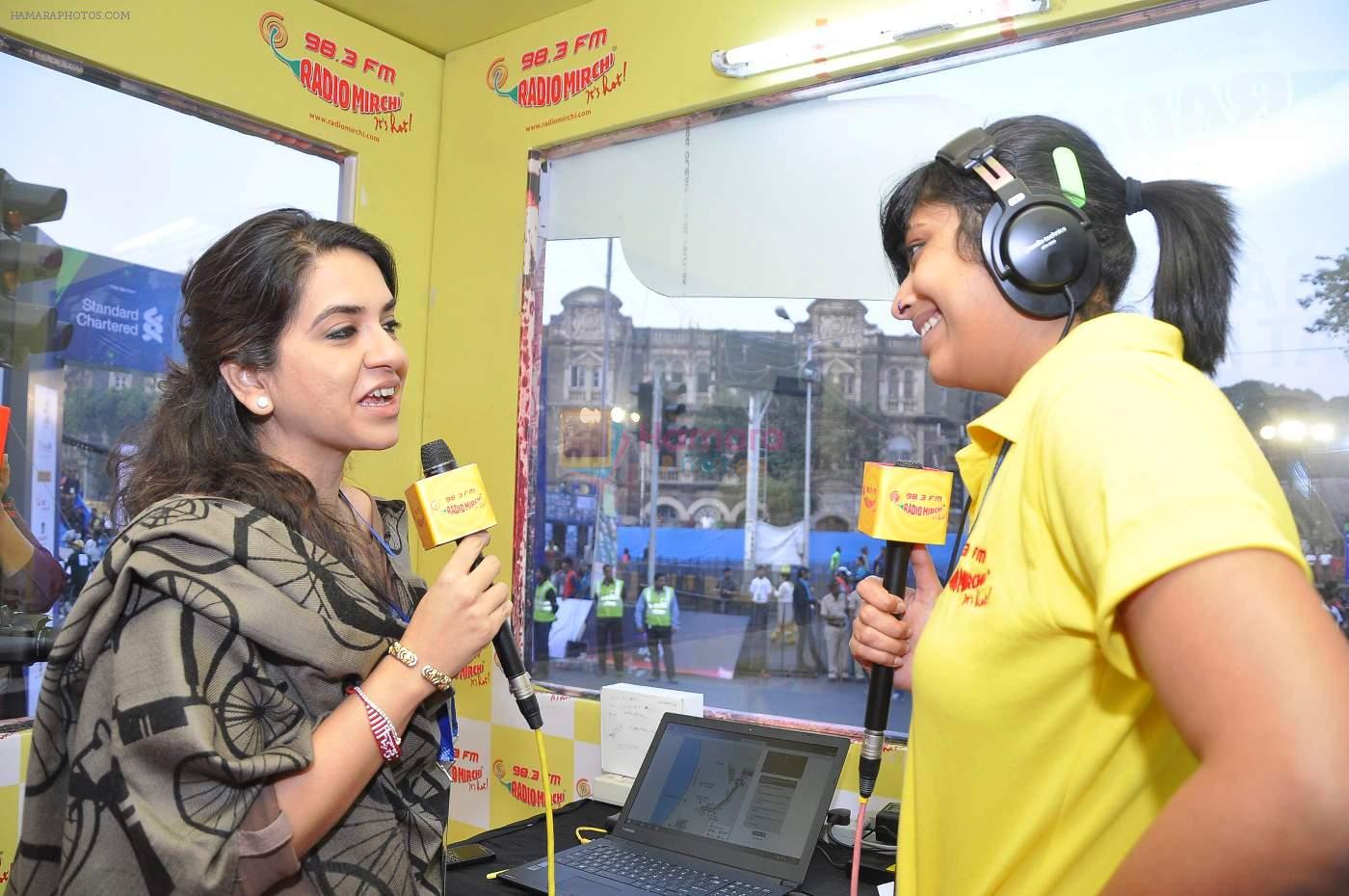 Shaina NC at Radio Mirchi booth during Mumbai Marathon in 18th Jan 2015
