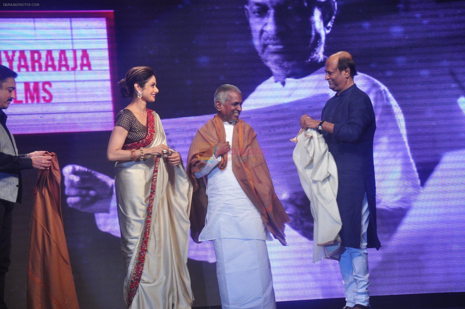 Sridevi, Ilaiyaraaja, Rajinikanth at Shamitabh music launch in Taj Land's End, Mumbai on 20th Jan 2015