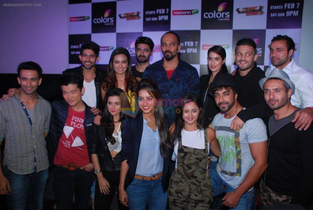 Rohit Shetty, Rashmi Desai, Sagarika Ghatge, Riddhi Dogra, Rohit Shetty, Sana Khan, Asha Negi, Siddharth, Hussain, Aashish,Meiyang, Harshad at Khatron Ke Khiladi press meet in Mumbai on 29th Jan 20