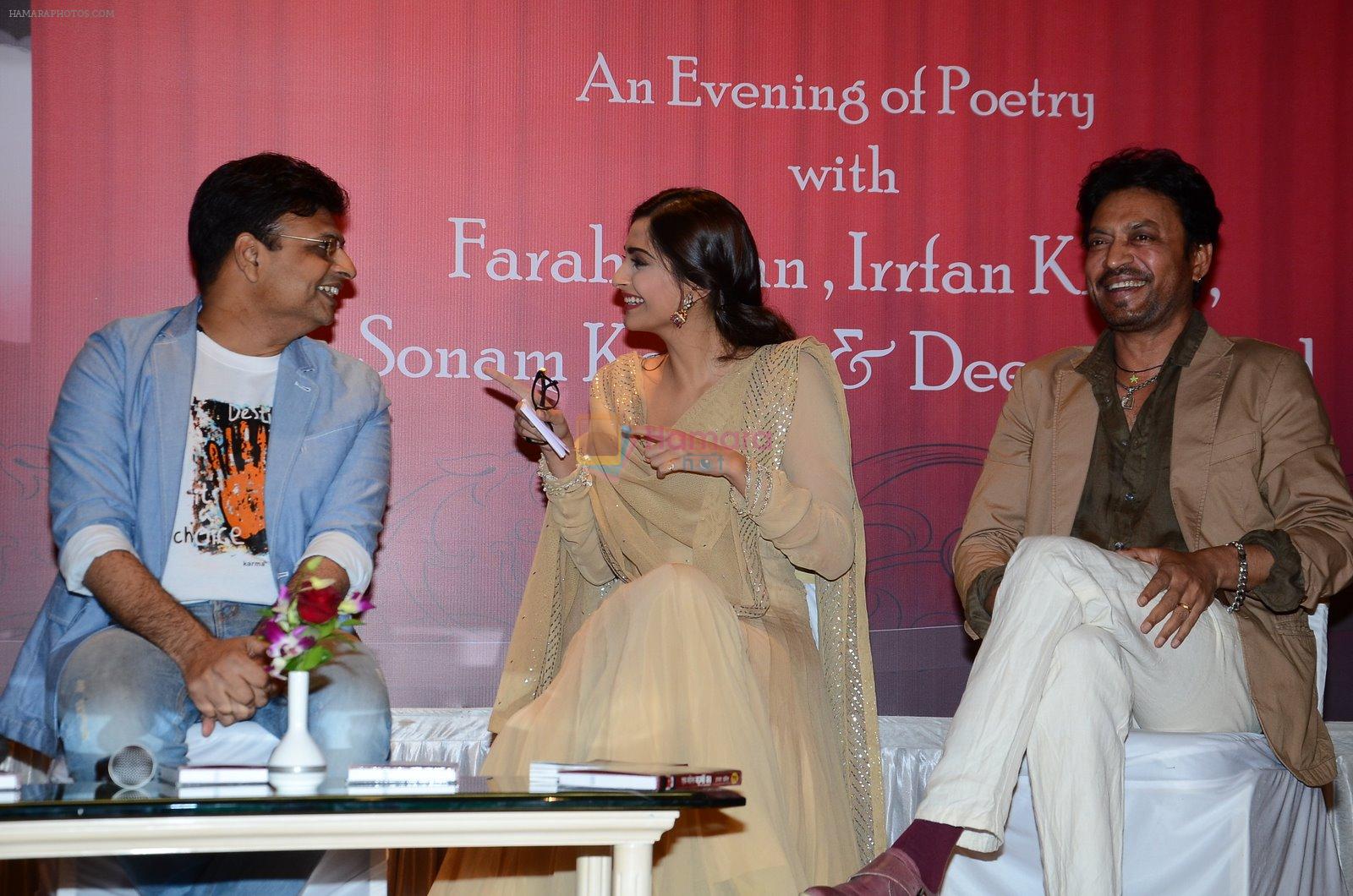 Sonam Kapoor, Irrfan Khan at the launch of Irshad Kamil's first book of poems, Ek Maheena Nazmon Ka in Mumbai on 3rd Feb 2015