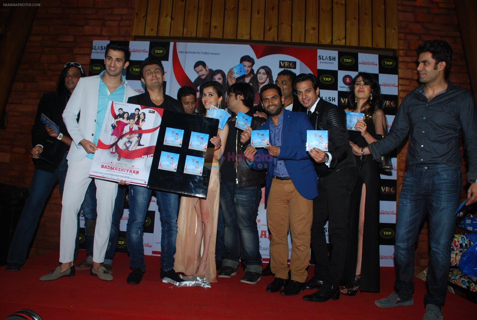 Gunjan Malhotra, Sidhant Gupta, Sonu Nigam, Suzanna Mukherjee, Amit Khanna, Sharib Hashmi, Karan Mehra at Badmashiyan music launch in Bandra, Mumbai on 4th Feb 2015