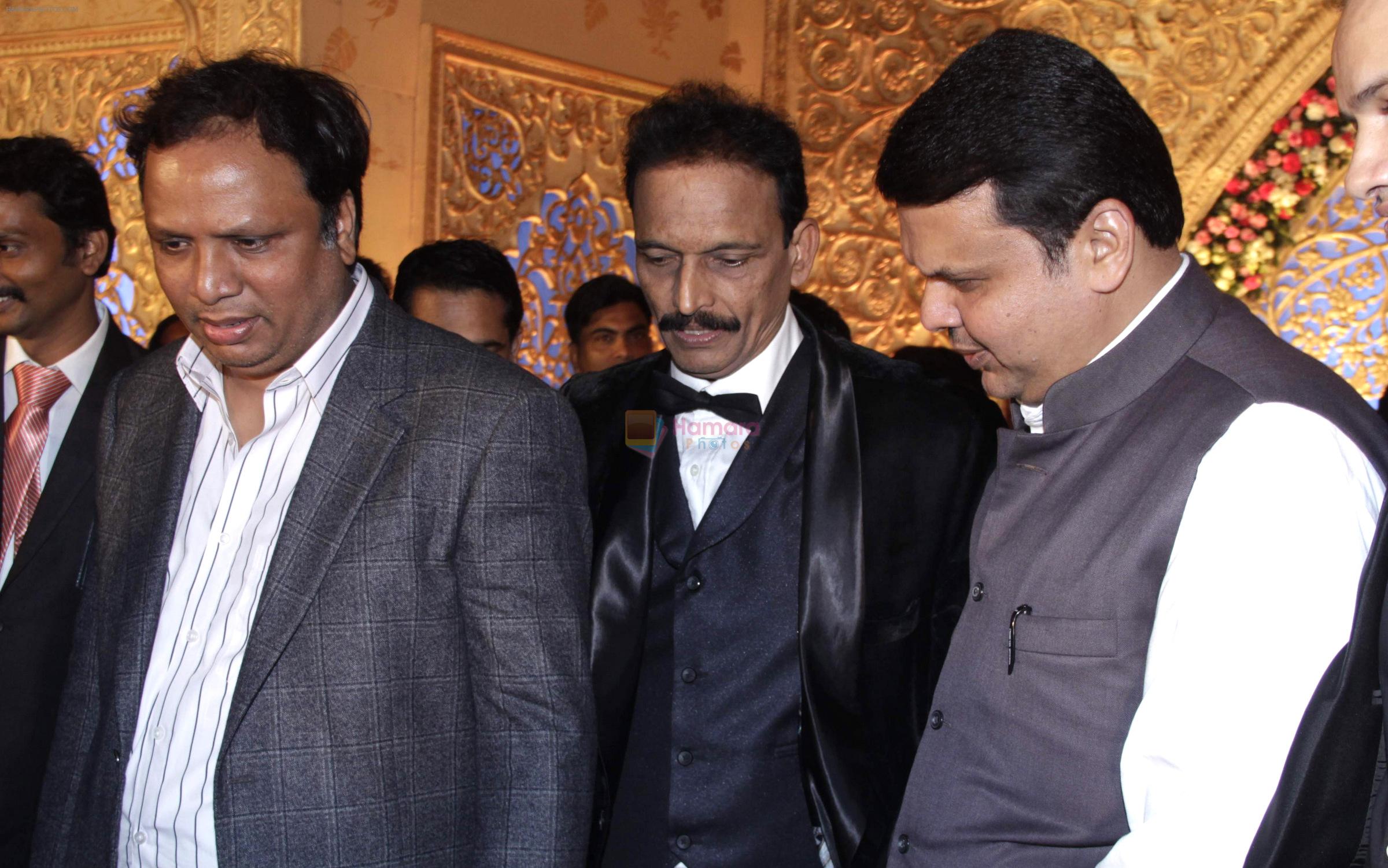 Ashish Shelar with Bhai Jagtap & Devendra Fadnavis at Designer Manali Jagtap's Wedding Reception in Mumbai on 11th Feb 2015