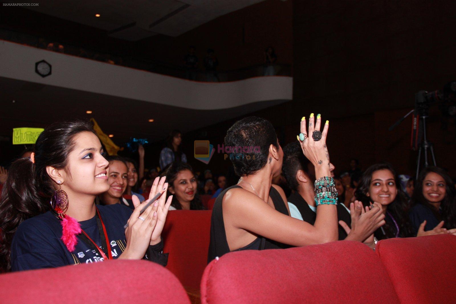 Diandra Soares judges a fashion show at National College fest Cutting Chai in Mumbai on 12th Feb 2015