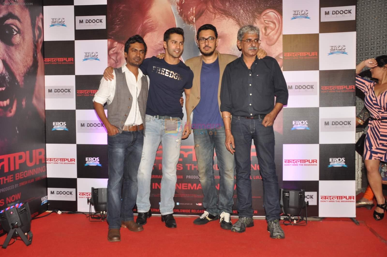 Varun Dhawan, Nawazuddin Siddiqui, Dinesh Vijan, Sriram Raghavan at _Badlapur success bash in Mumbai on 27th Feb 2015