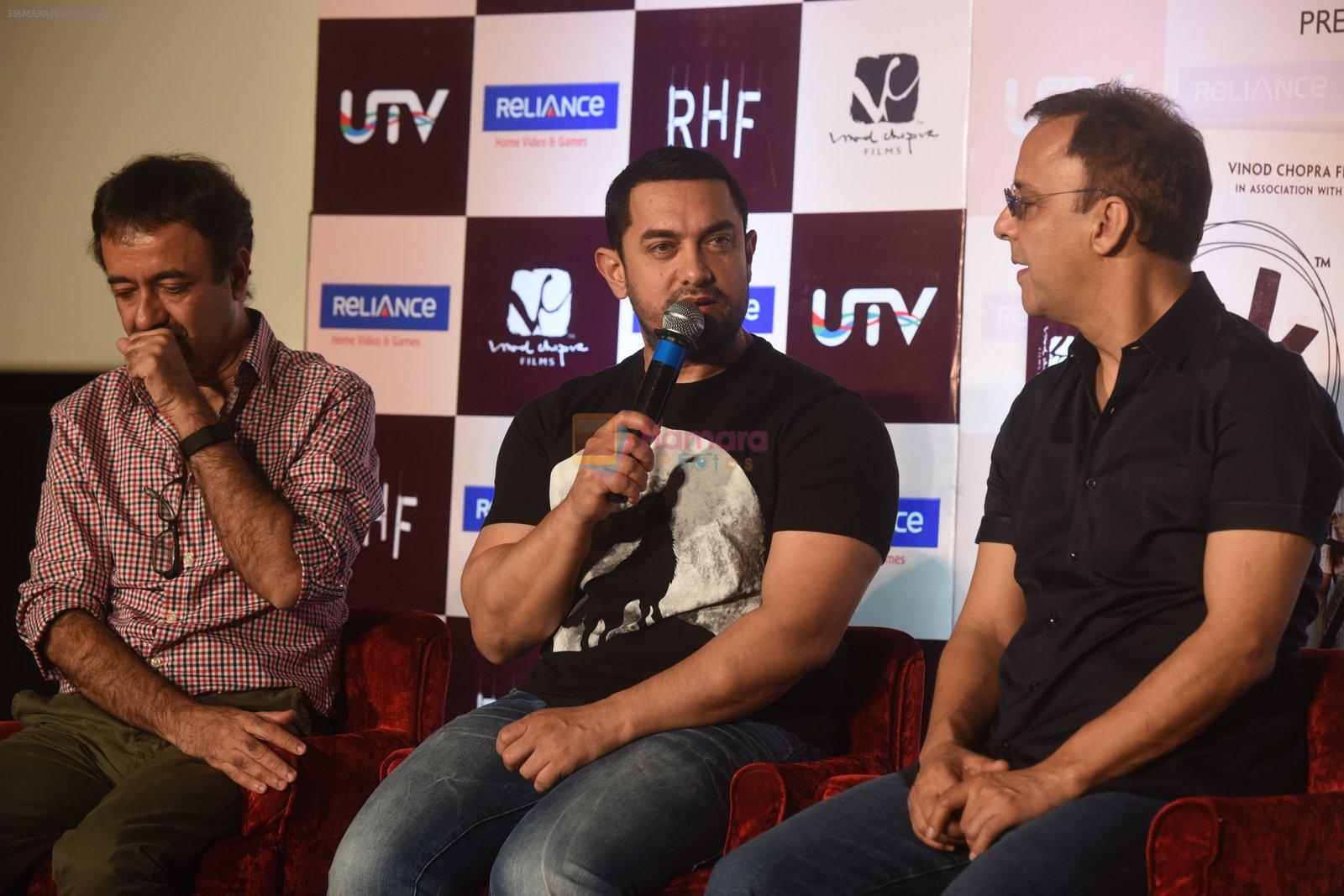 Aamir Khan, Vidhu Vinod Chopra, Rajkumar Hirani unveils PK Dvd in Mumbai on 11th March 2015