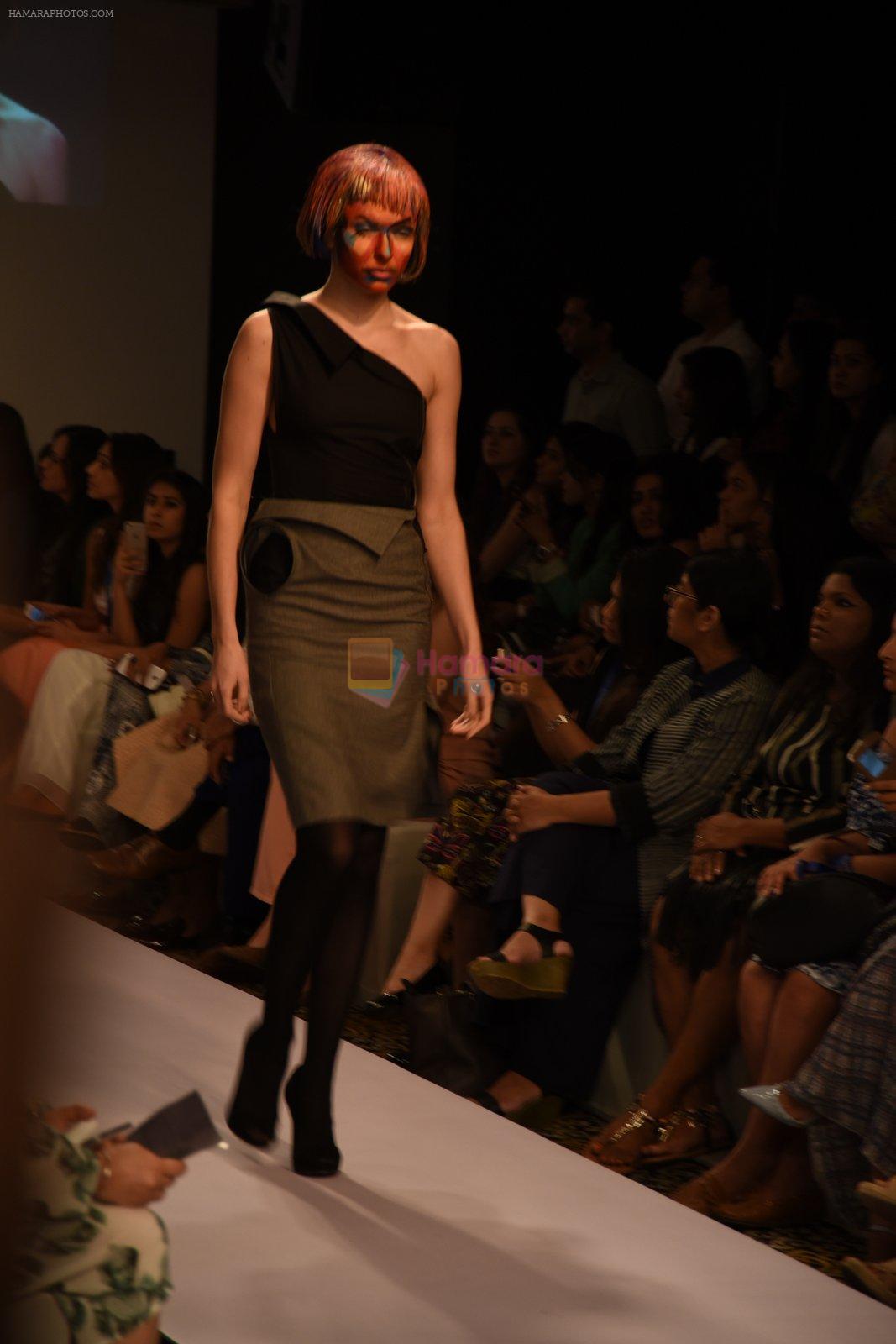 Model walks the ramp for the DRVV- Lakme Fashion Week 2015 Day 1 on 18th March 2015