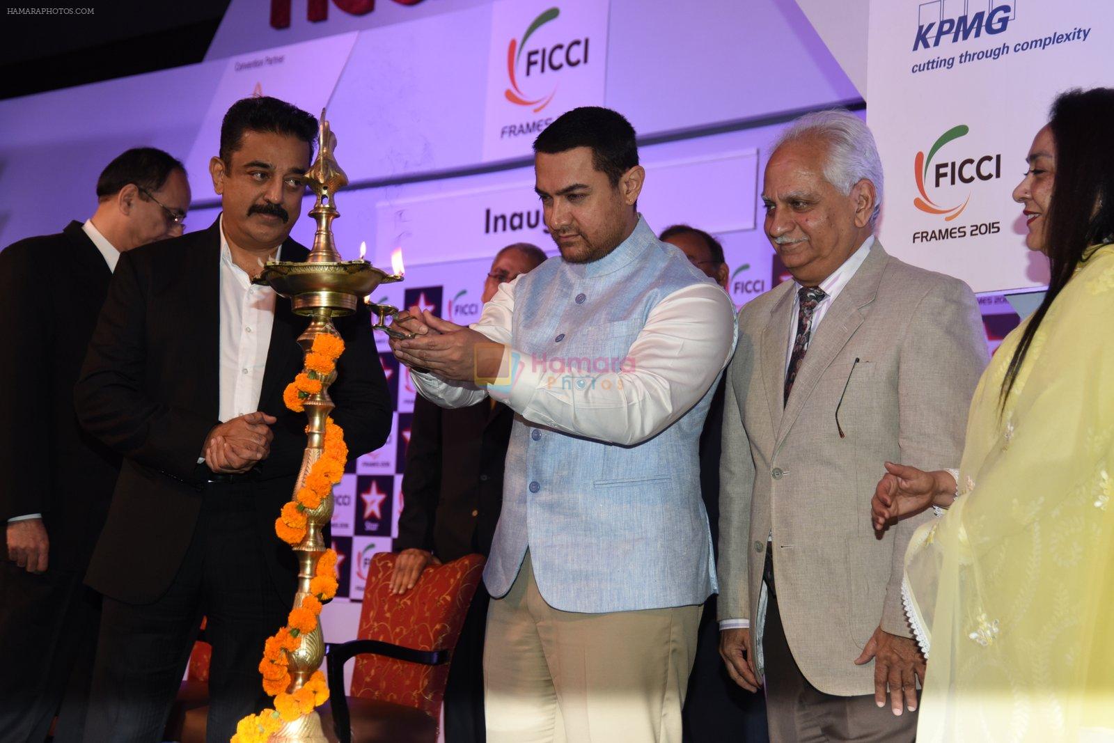 Aamir Khan, Kamal Haasan, Ramesh Sippy at FICCI-Frames 2015 inaugural session in Mumbai on 25th March 2015