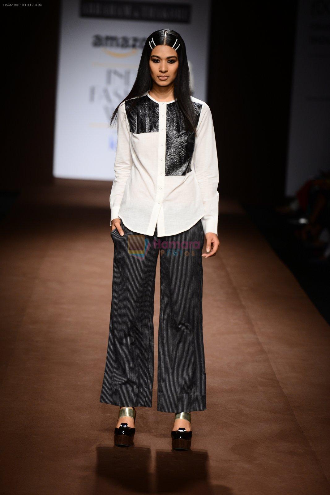 Model walk the ramp for Abraham Thakore on day 2 of Amazon India Fashion Week on 26th March 2015