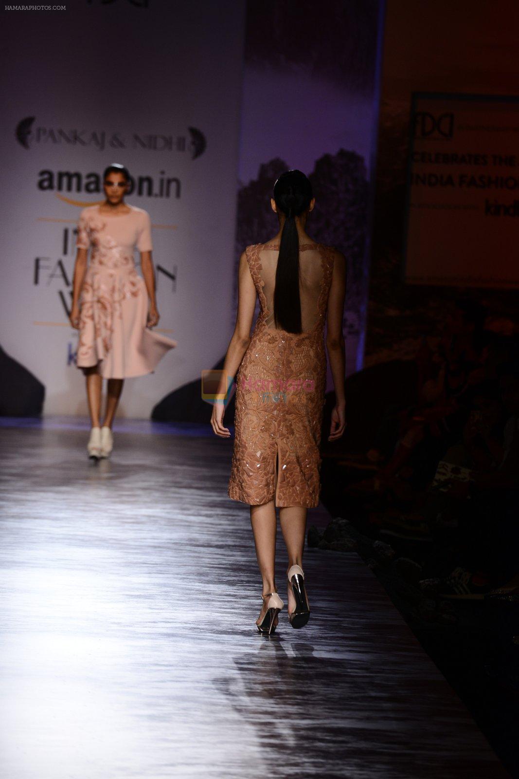 Model walk the ramp for Pankaj Nidhi on day 3 of Amazon India Fashion Week on 27th March 2015