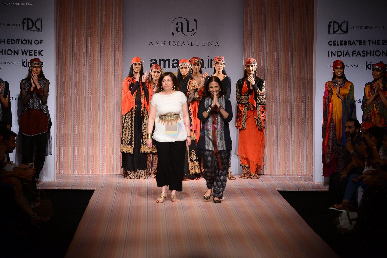 Model walk the ramp for Ashima Leena on day 4 of Amazon India Fashion Week on 28th March 2015