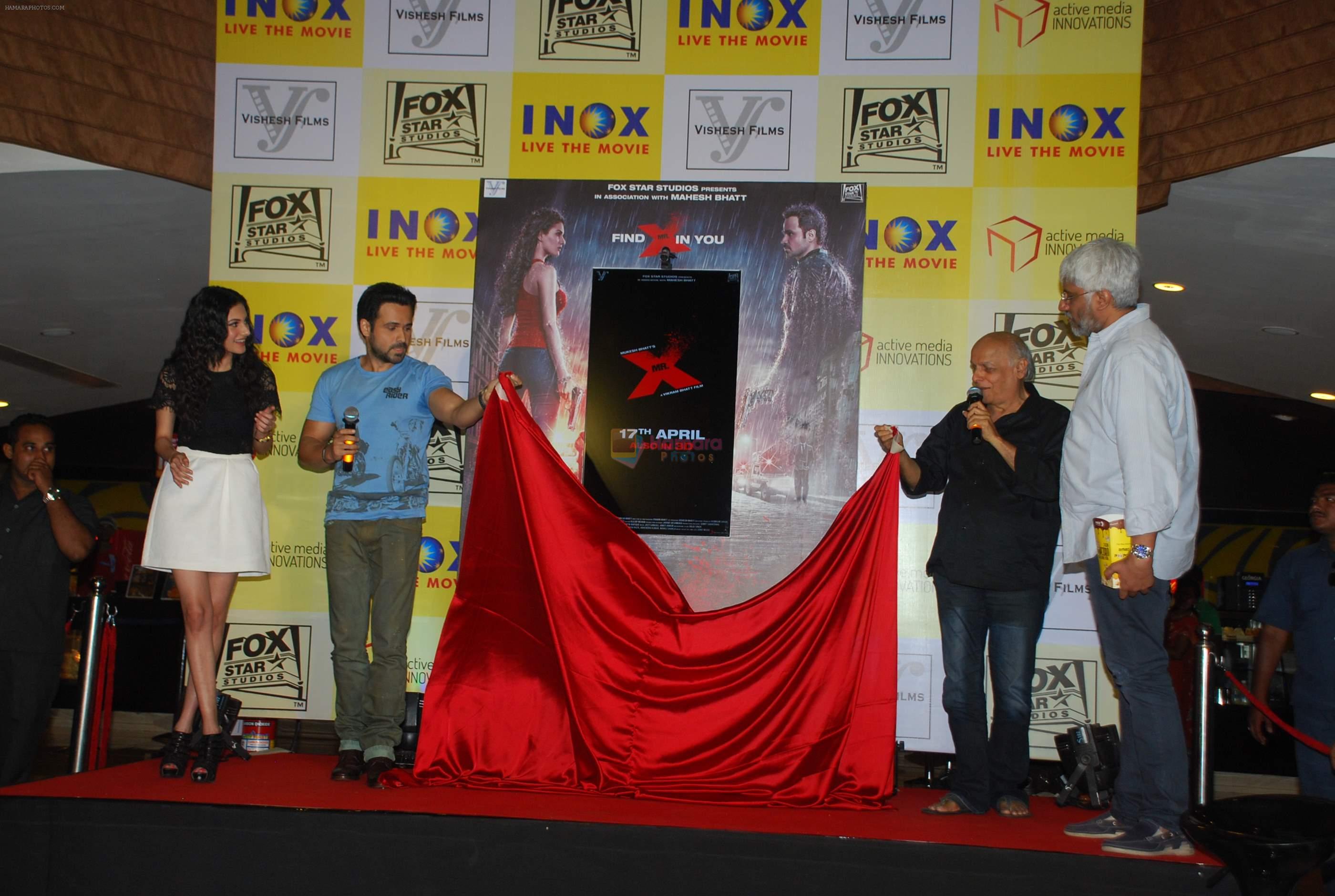 Emraan Hashmi, Amyra Dastur, Mahesh Bhatt, Vikram Bhatt at MR X promotions in Malad, Mumbai on 6th April 2015