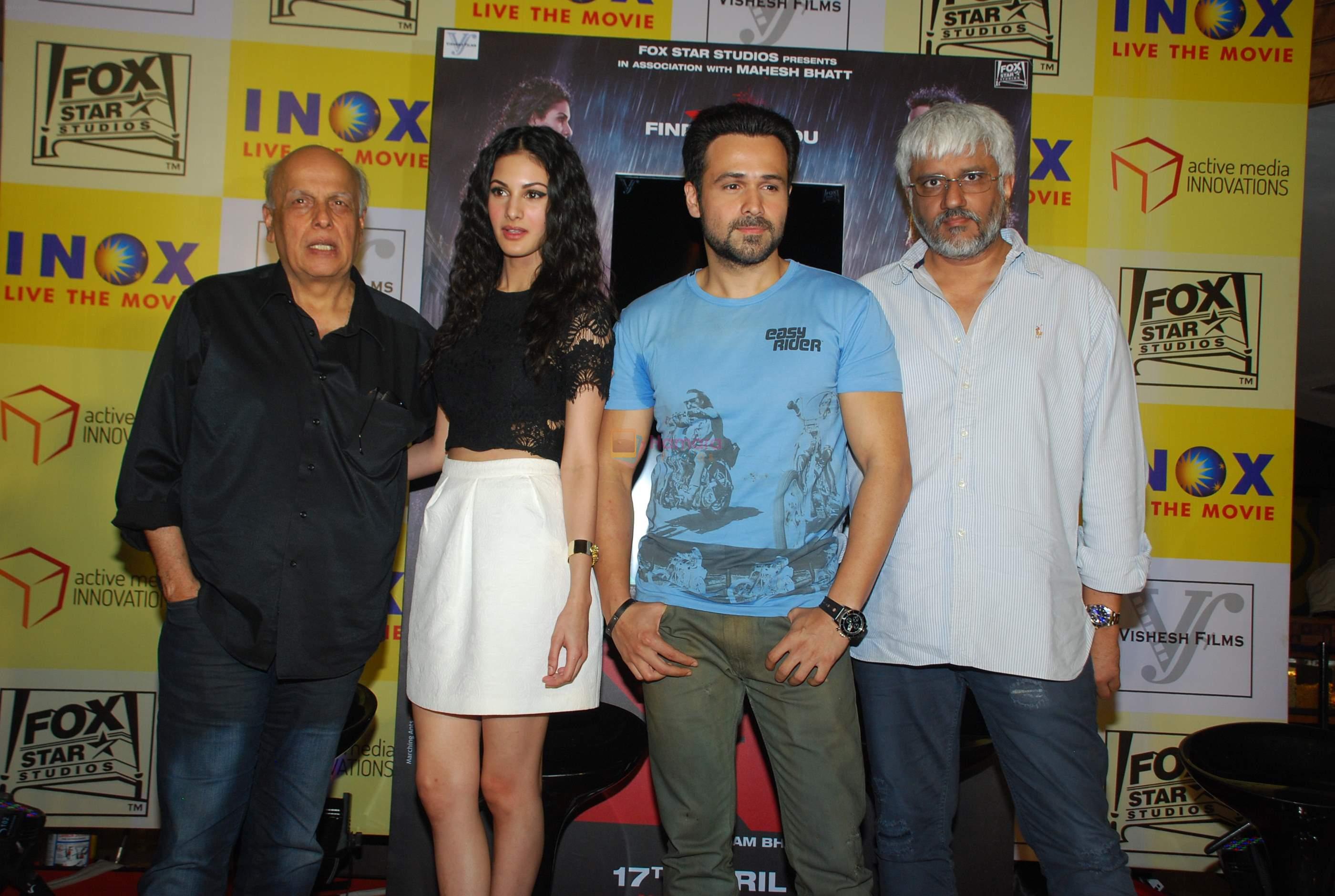 Emraan Hashmi, Amyra Dastur, Mahesh Bhatt, Vikram Bhatt at MR X promotions in Malad, Mumbai on 6th April 2015