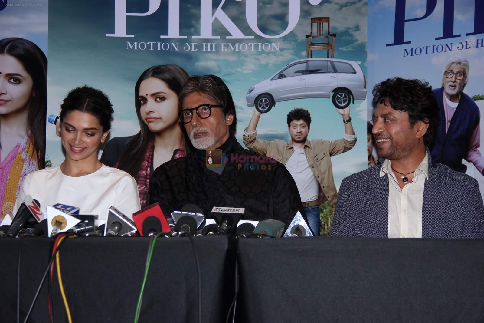 Deepika Padukone, Amitabh bachchan, Irrfan Khan at Piku promotional press meet in JW Marriott on 2nd May 2015