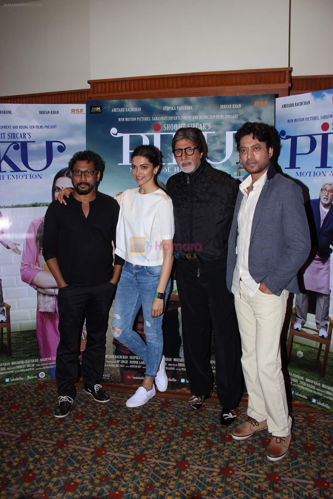 Deepika Padukone, Amitabh bachchan, Irrfan Khan, Shoojit Sircar at Piku promotional press meet in JW Marriott on 2nd May 2015