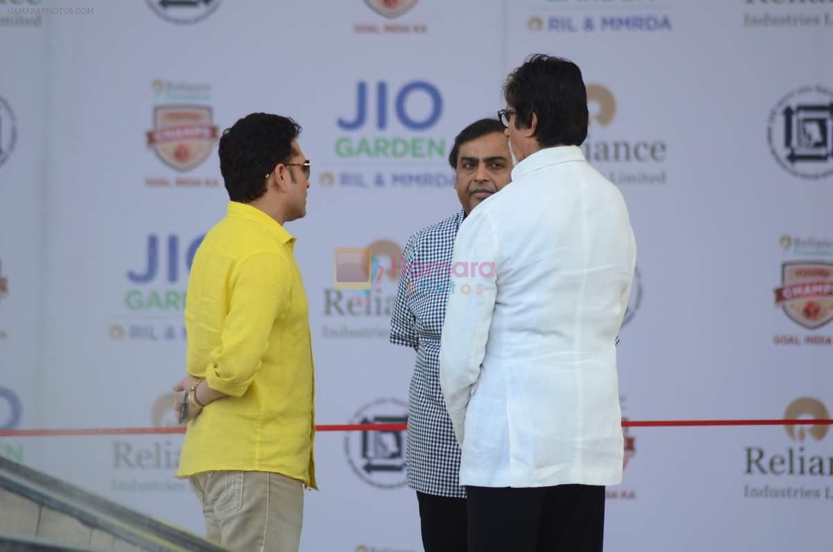 Sachin Tendulkar, Amitabh Bachchan at the launch of Reliance Foundations Jio Gardens and organises Young Champs Football match on 27th May 2015
